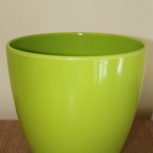 Quality Medium Lime Green Smooth Plastic Plant Pot Cover-Diameter 17cms