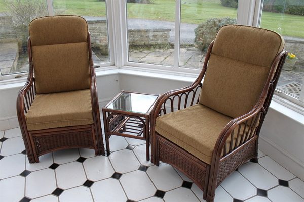 Verona Cane Duo Set- 2 Chairs & Side Table-Coffee colour