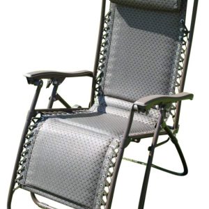Padded Garden Anti Gravity Recliner Chair, Grey Textoline Sling with 20mm Polyester Padding, Lockable Infinite Recline, Powder Coated Steel Frame, Adjustable Headrests