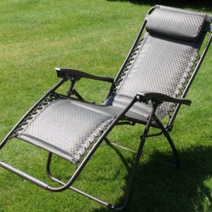 Padded Garden Anti Gravity Recliner Chair, Grey Textoline Sling with 20mm Polyester Padding, Lockable Infinite Recline, Powder Coated Steel Frame, Adjustable Headrests gallery 1