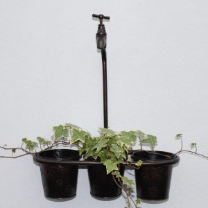 Metal Wall Triple Plant Holder With Ornate Tap 