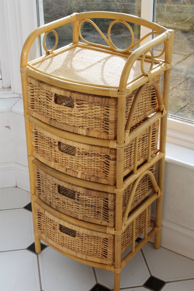 Cane And Rattan Set Of 4 Drawers Ideal With Conservatory