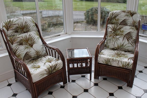 Verona Cane Duo Set- 2 Chairs & Side Table- Palm Design