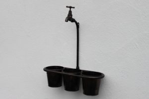 Metal Wall Triple Plant Holder With Ornate Tap