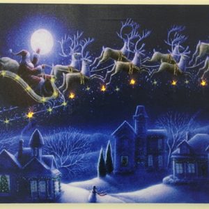 Santa and Sleigh Against the Moon Christmas Picture Print With LED Lights HD1149