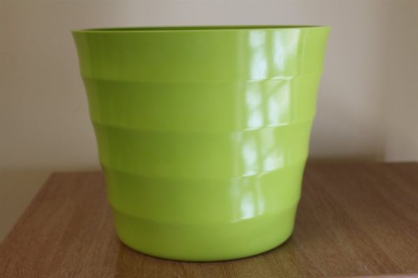 Quality Small Lime Green Rigid Plastic Plant Pot Cover  - Diameter 15.5cms
