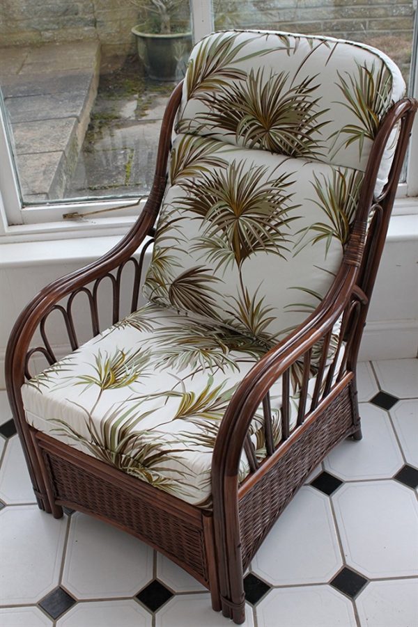 Verona Cane Furniture -Single Chair - Palm Design Fabric