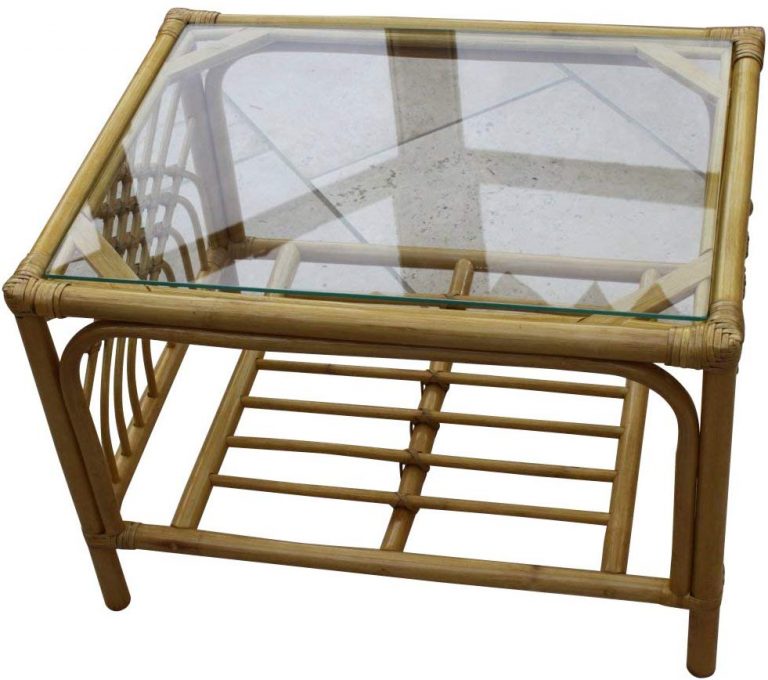 Portofino Cane Coffee Table in a Natural Finish Tempered Glass