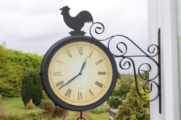 Double Sided Garden Clock With Bell and Cockeral
