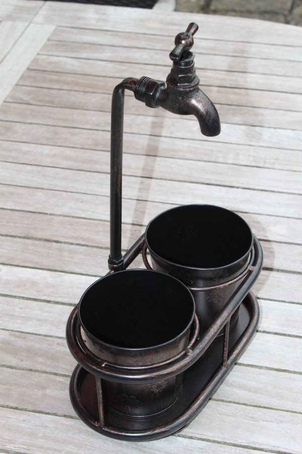 Metal Double Table Top Plant Holder With Ornate Tap