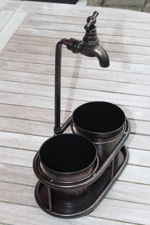 Metal Double Table Top Plant Holder With Ornate Tap 2 Metal Double Table Top Plant Holder With Ornate Tap