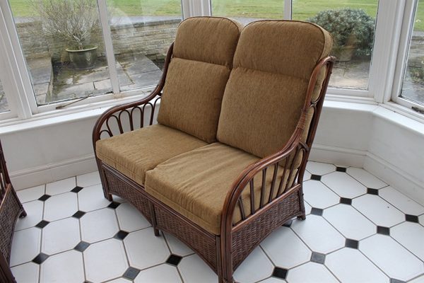 Verona Cane Furniture -2 Seater Sofa - Coffee colour fabric