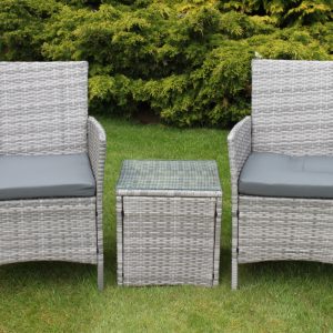 Stratford Rattan Weave Garden 2 Seater Bistro Set with Cushions, Outdoor Table and Chairs Set, All Weather Light Grey Rattan, Steel Frame, Removable Cushion Covers gallery 1