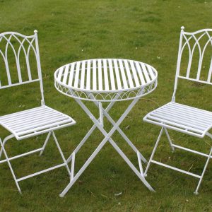 Versailles Style Metal Garden Bistro Set, White Folding Table and 2 Chairs, Outdoor Patio Set, No Tools Assembly, 60cm Round Table gallery 1