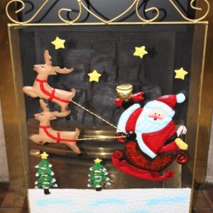 Santa and Reindeer Metal Fire Guard, Free-Standing Steel Fireplace Screen with Decorative Scroll Top and Screw-On Feet, Festive Indoor Guard, 60cm Tall gallery 1