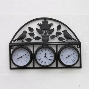 Bird and Leaf Garden Clock with Thermometer and Hygrometer