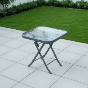 Metal Framed Glass Top Folding Garden Side Table