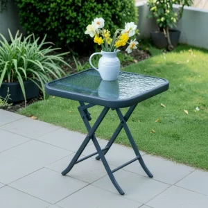 Metal Framed Glass Top Folding Garden Side Table gallery 1