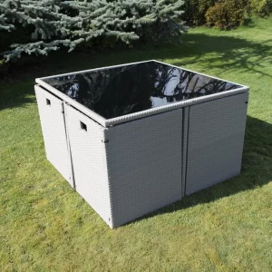 Stratford Rattan Weave 4 Seater Cube Garden Dining Set with Cushions