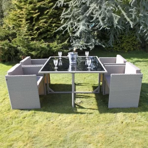 Stratford Rattan Weave 4 Seater Cube Garden Dining Set with Cushions gallery 1