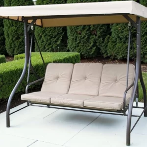 Heavy Duty Garden 3 Seater Swing Seat and Hammock Bed with Canopy, Steel Frame and Textaline Base, Thick Shower Proof Cushions, 192cm Wide