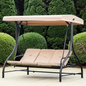 Heavy Duty Garden 3 Seater Swing Seat and Hammock Bed with Canopy, Steel Frame and Textaline Base, Thick Shower Proof Cushions, 192cm Wide gallery 1