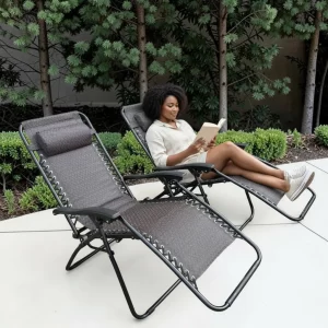 Padded Garden Anti Gravity Recliner Chairs Brown (Set of 2) gallery 1