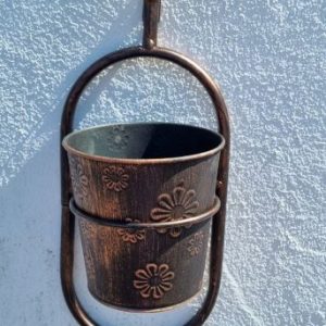 Metal Wall Single Plant Holder with Ornate Decorative Tap, Antique Copper Finish Steel Planter with Floral Detail, Wall/Fence Fixings Included, 10cm Pot gallery 1