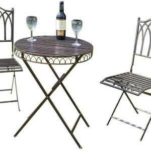 Versailles Metal 2 Seater Bistro Set, Antique Bronze Finish with Folding Table, Chairs and Seat Pads