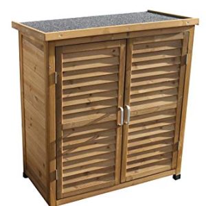 Wooden Tool Shed Storage Cabinet Natural, Outdoor Garden Storage with Felted Roof, Louvred Double Doors, 3 Shelves, Magnetic Catches and Bolt
