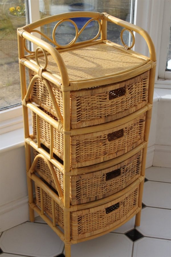 Cane and Rattan Set of 4 Drawers- Ideal with Conservatory Furniture
