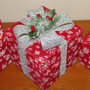 Red Sisal Parcels with Silver Bow-Battery
