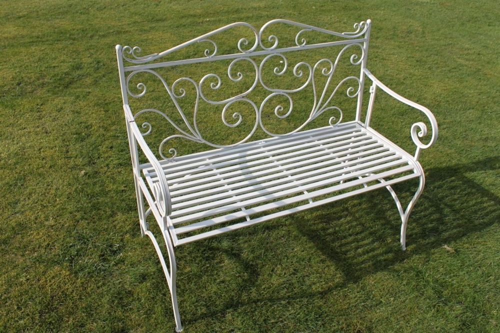 Versailles Folding Metal Garden Bench in White Garden Market Place