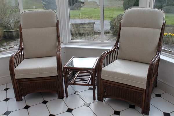 Verona Cane Duo Set- 2 Chairs & Side Table- Cream Colour