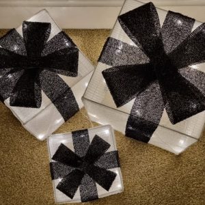 Set of 3 Light Up White Christmas Parcels with Black Bow, Battery Powered LED Decorative Gift Boxes gallery 1