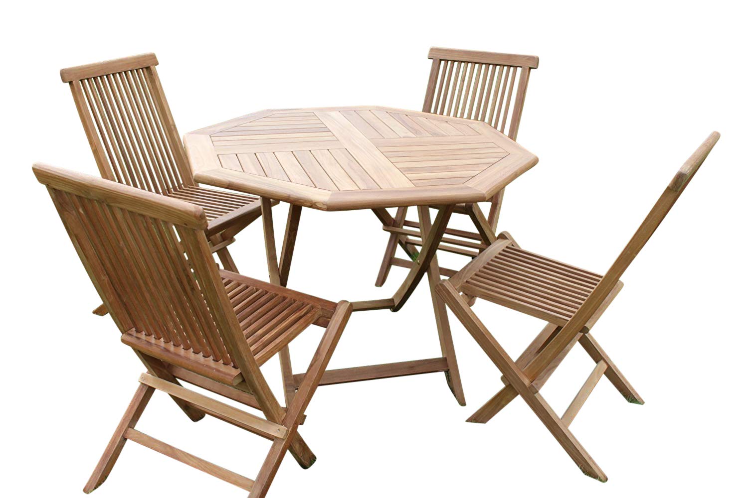 Solid Teak Octagonal Garden Dining, Wooden Folding Table And Chairs For Garden