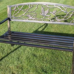 Metal Garden Bench with Cast Iron Birds Design Back Rest, Bronze Effect Outdoor Patio Seating, 127cm Wide gallery 1