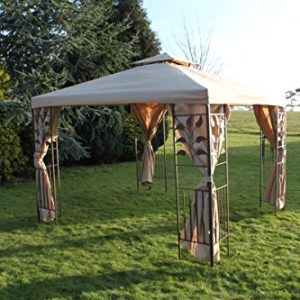 Spare Roof Cover for Leaf Design 3m Square Garden Gazebo, Beige 180g Fade Resistant Polyester Canopy with Wind Vent and Velcro Tabs, Roof Cover Only gallery 1