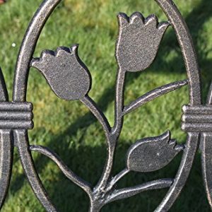 Metal Garden Bench with Cast Iron Floral Pattern Insert, Bronze Effect Outdoor Bench, 2–3 Seater Patio Seating gallery 1
