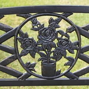 Metal Garden Bench with Cast Iron Floral Pattern Insert, Bronze Effect Outdoor Patio Seating, 2–3 Seater, 127cm Wide gallery 1