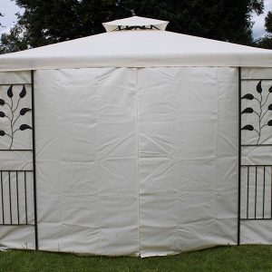 3m Square Garden Gazebo with Curtains, Cream Polyester Cover, Steel Frame with Leaf Design, Outdoor Shelter with Zip Curtains gallery 1