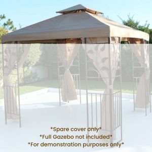 Spare Roof Cover for 2.5m Square Leaf Design Garden Gazebo, Beige 180g Fade-Resistant Polyester Canopy with Wind Vent and Velcro Fastening Tabs
