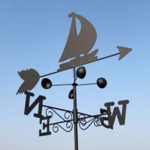 Boat Steel Weathervane, Black Painted All-Steel Weather Vane With Wall Fixings and 1.7m Ground Spike, Wind Speed Cups, Quick Self-Assembly gallery 1