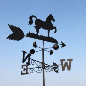 Horse Steel Weathervane, Black Painted All-Steel Weather Vane With Wall Fixings and 1.7m Ground Spike, Wind Speed Cups, Quick Self-Assembly gallery 1