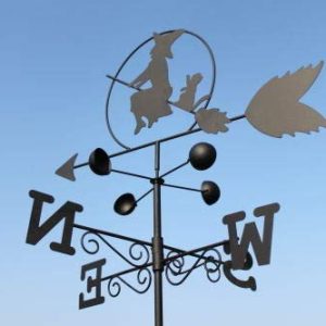 Witch Steel Weathervane, Black Painted All-Steel Weather Vane With Wall Fixings and 1.7m Ground Spike, Wind Speed Cups, Quick Self-Assembly gallery 1