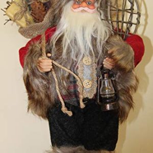 30cm Rustic Father Christmas Figure with Sack of Presents, Snow Shoes and Lantern, Free-Standing Indoor Santa Decoration with Fabric Clothing gallery 1