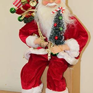 Sitting Father Christmas Figure with Sack of Presents and Christmas Tree, Traditional Santa Decoration, 45cm Tall Festive Ornament gallery 1
