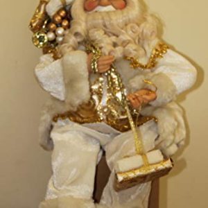 45cm Tall Sitting Father Christmas Figure, White Santa Style with Sack of Presents, Solid Decorative Ornament with Fabric Clothing, Ideal for Mantelpiece, Shelf or Window Sill gallery 1