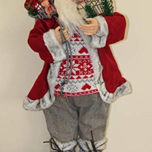 60cm Tall Father Christmas Figure, Rustic Santa Style with Sack of Presents and Snow Shoes, Freestanding Solid Ornament with Fabric and Wool Clothing for Indoor Display gallery 1