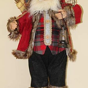 60cm Rustic Father Christmas Figure with Sack of Presents, Snow Shoes and Lantern, Free-Standing Indoor Santa Decoration with Fabric Clothing gallery 1